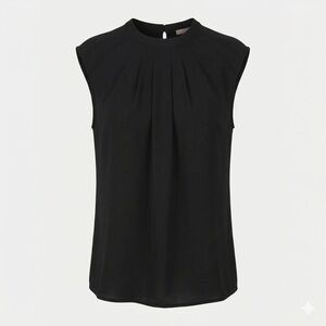 Classic Minimalist Basic High Neck Black Pleated Sleeveless Blouse - Size M